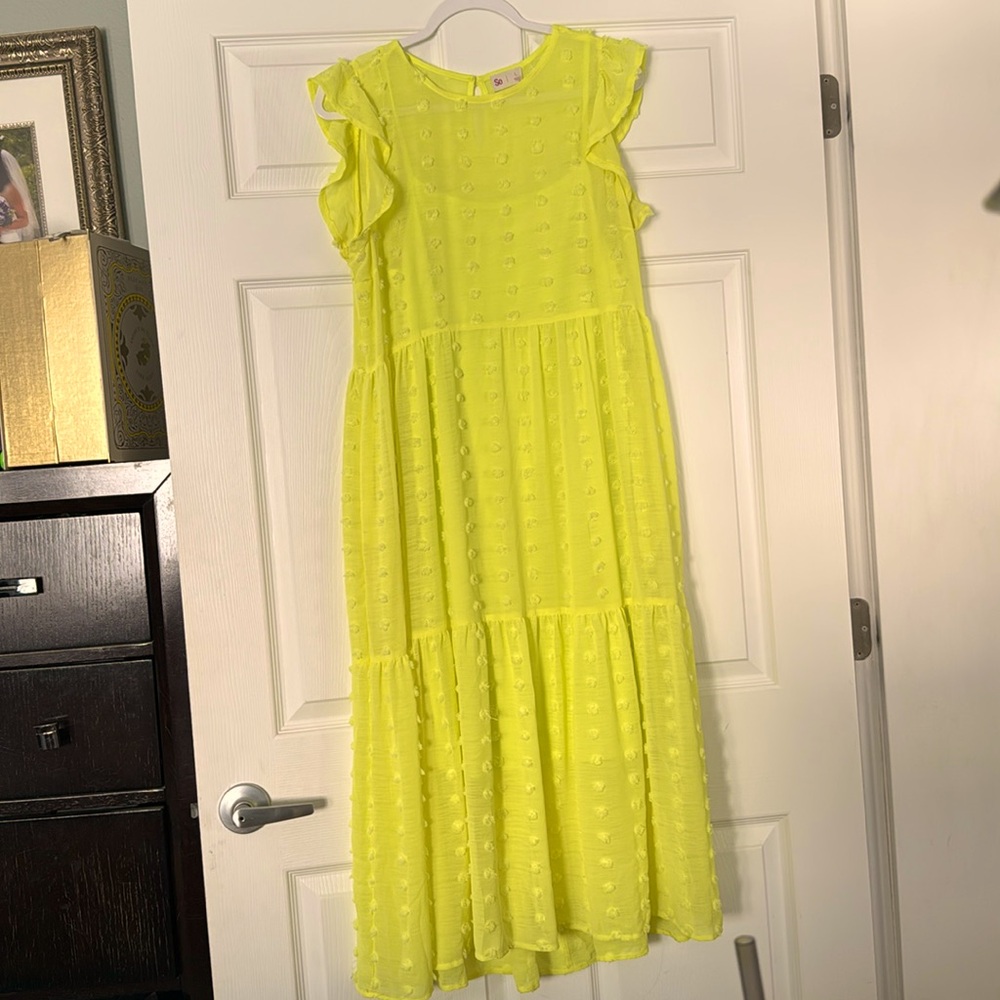 Chic neon Yellow layered Midi Dress by SO